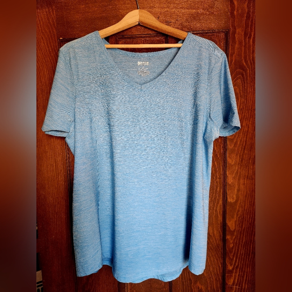 Duluth Trading Company Short Sleeve Armachillo V Neck Tee Shirt Blue/White Sz XL